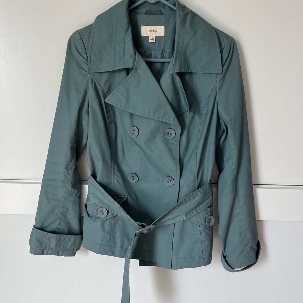 Merona Women's Double-Breasted Slate Teal Trench Jacket